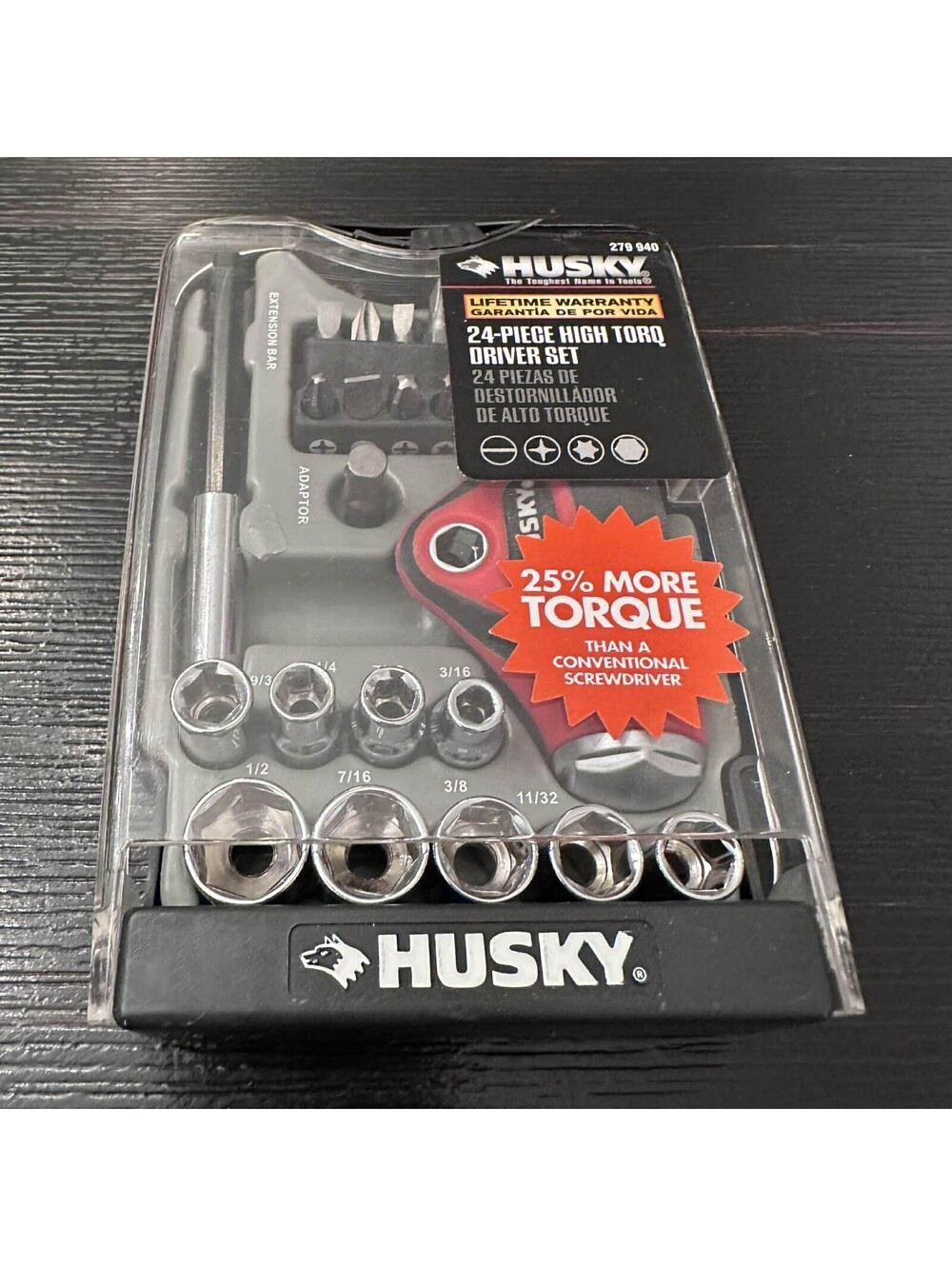 Husky 24 Pc High Torque Driver Set Sockets Bits Extension Bar Case EUC